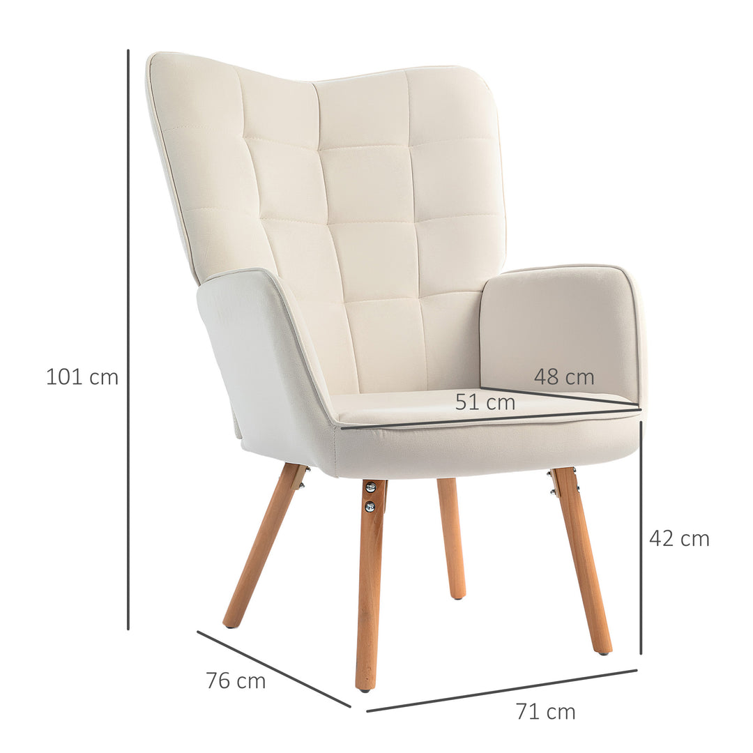 Modern Accent Chair Velvet-Touch Tufted Wingback Armchair Upholstered Leisure Lounge Sofa Club Chair with Wood Legs