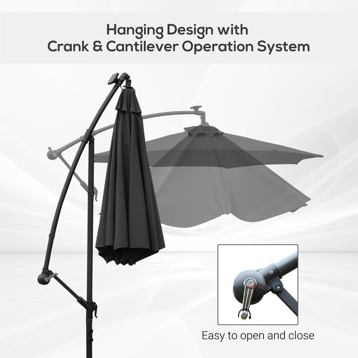 3(m) LED Banana Parasol Garden Cantilever Umbrella with Solar Lights