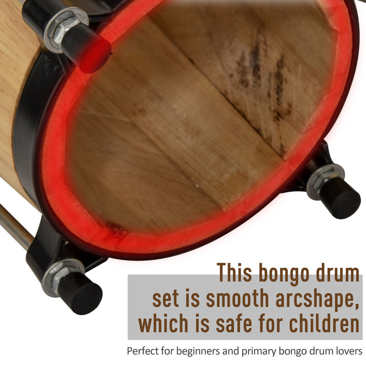 Wooden Bongo Drum Set w/ Sheepskin Drum Head