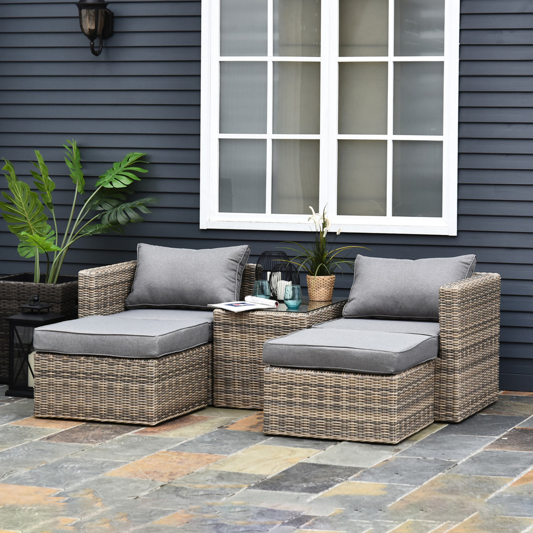 2 Seater Rattan Garden Furniture Set w/ Tall Glass-Top Table Aluminium Frame Plastic Wicker Thick Soft Cushions Outdoor Balcony Sofa