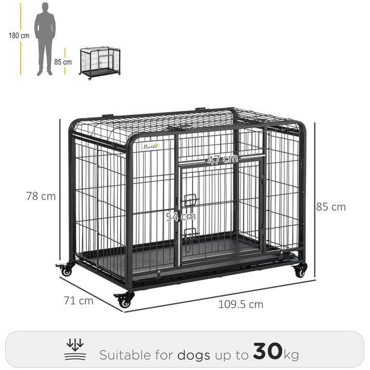 Heavy Duty Dog Crates Foldable Indoor Dog Kennel & Dog Cage Pet Playpen w/ Double Doors Removable Tray Lockable Wheels Openable Top