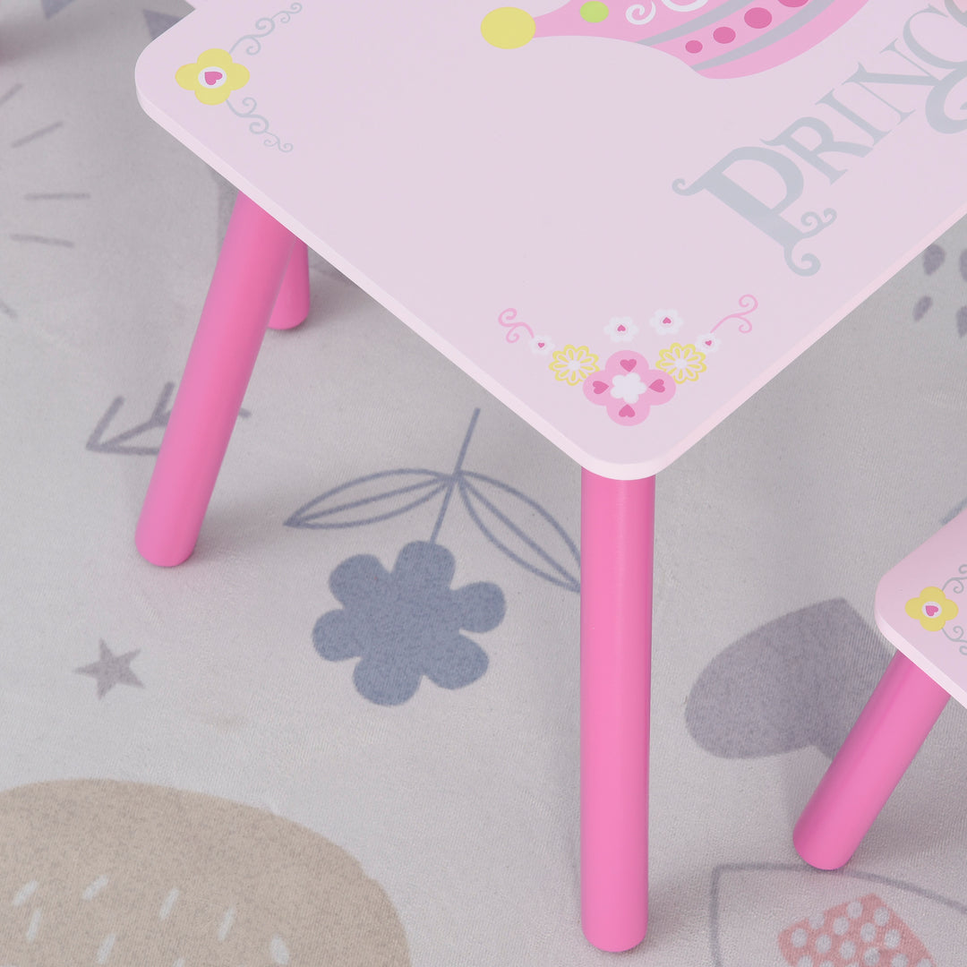 Kids' Wooden Table and Chair Set with Crown Pattern