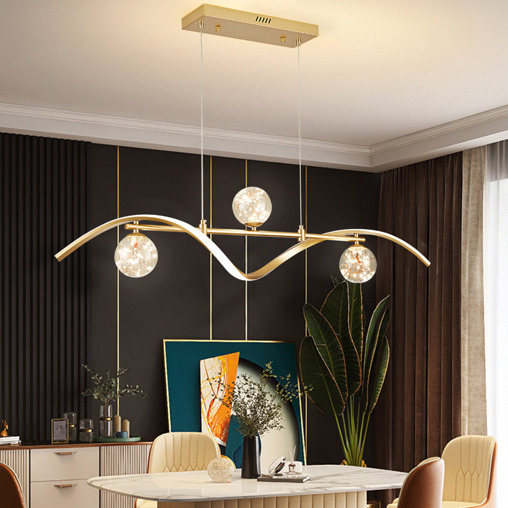 4-Light LED Linear Kitchen Island Lighting in Gold with Glass Globe Shade Dimmable