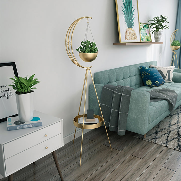 Half-Moon Plant Stand with Shelf in Gold Modern End Table