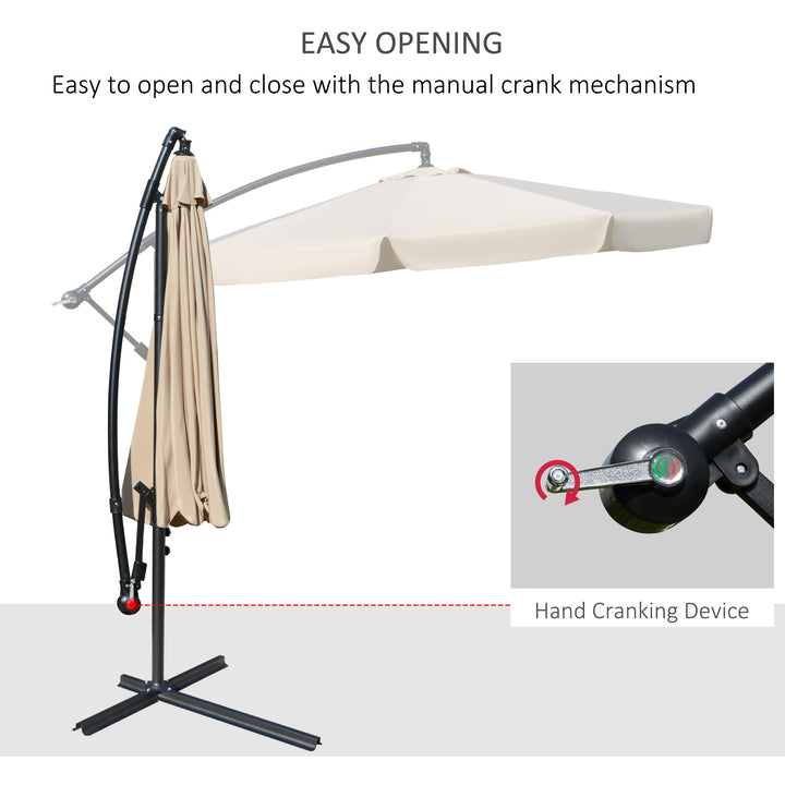 Waterproof 2.7m Cantilever Parasol Banana Sun Umbrella with Crank Handle and Cross Base for Outdoor Hanging Sun Shade Light Brown