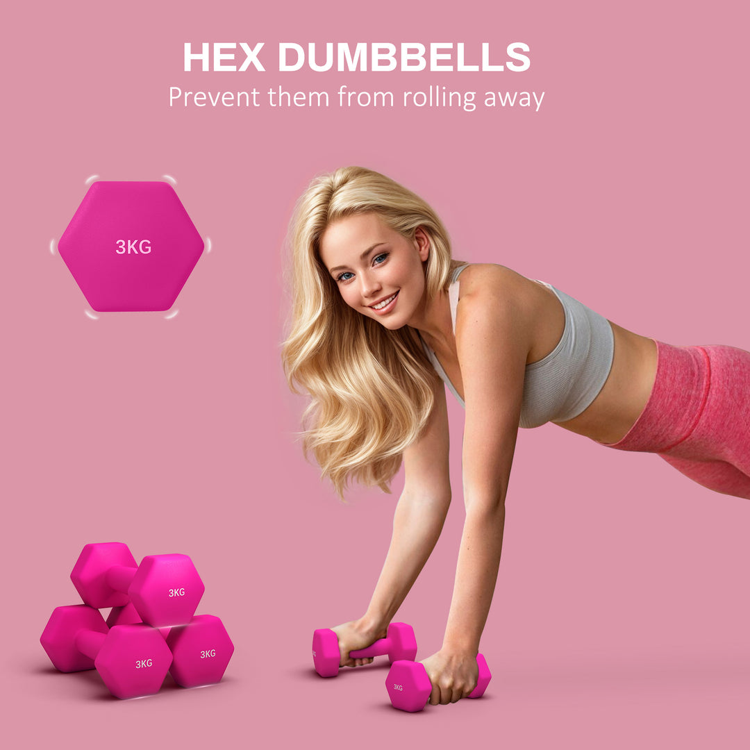 2 x 3kg Hexagonal Dumbbells Weights Set with Non-Slip Grip for Home Gym Workout