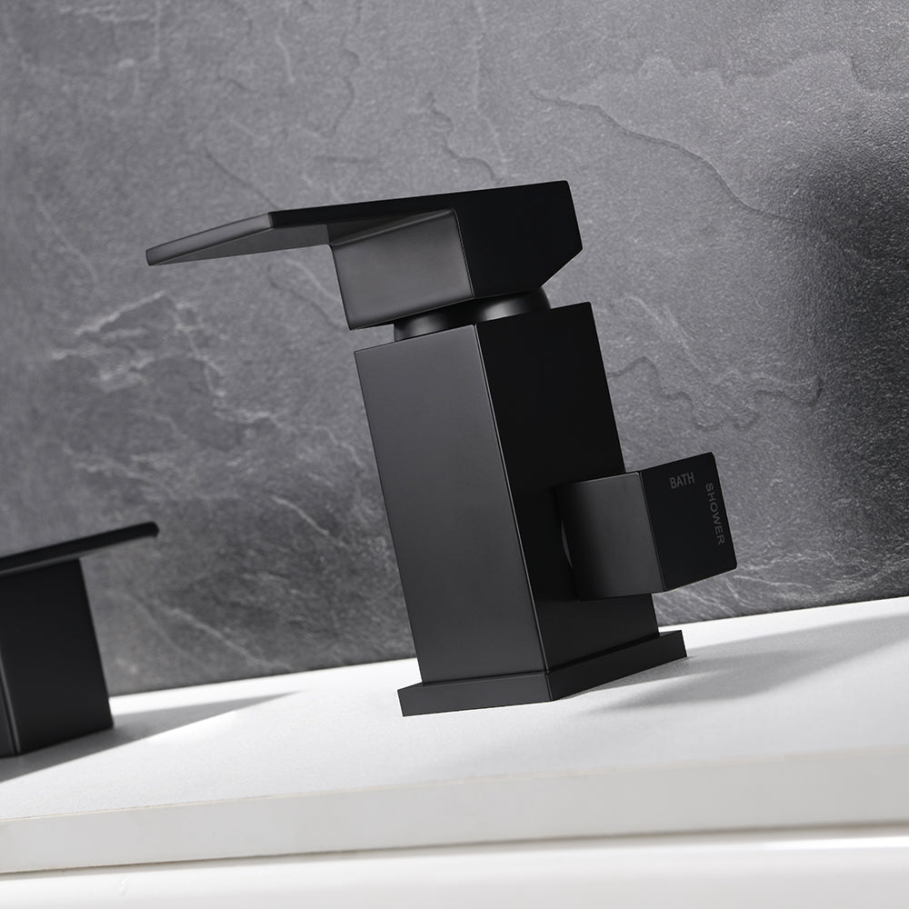 Moda Waterfall Matte Black 3-hole Bath Filler Tap with Handshower Solid Brass