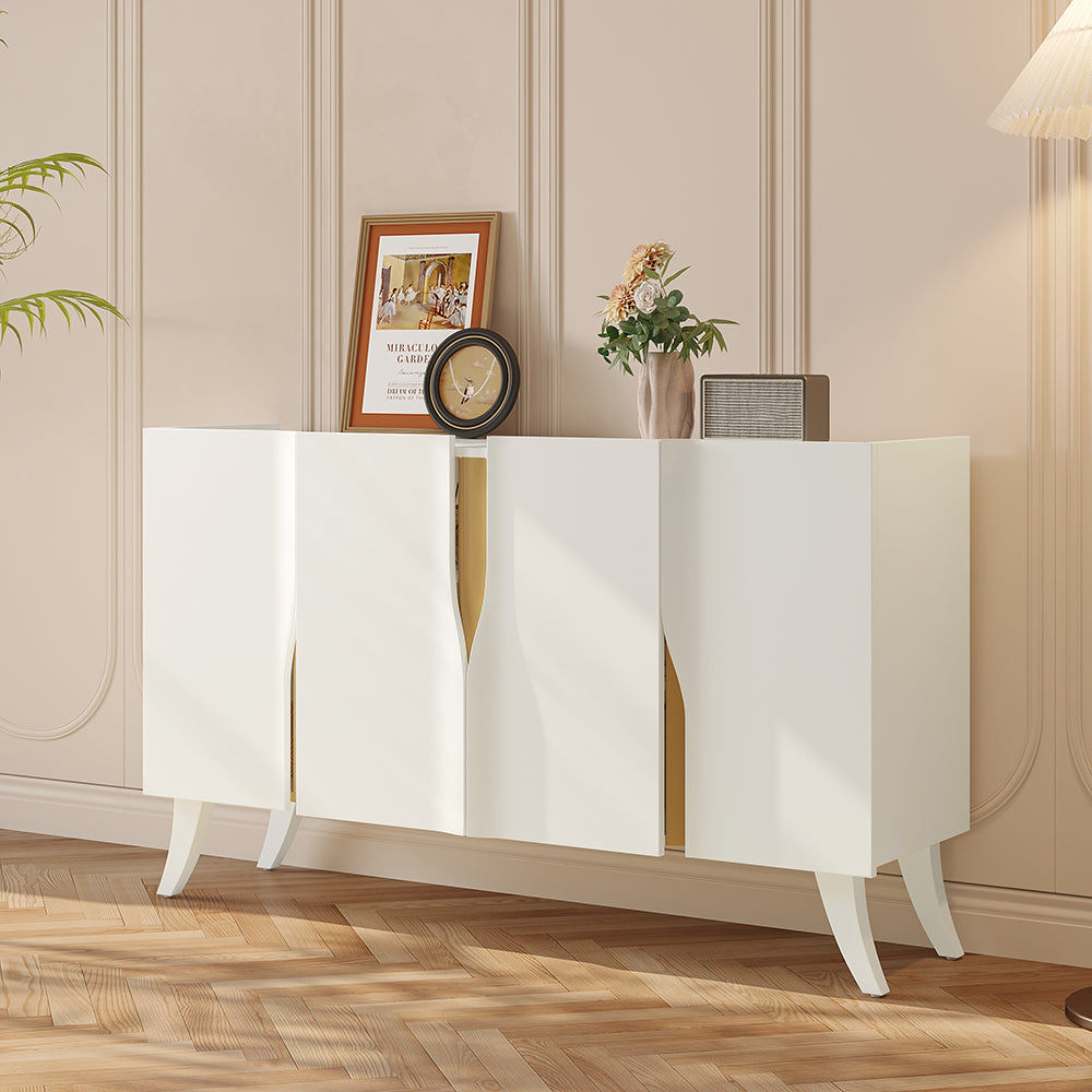 1500mm Modern White Sideboard Buffet with Doors Curved Credenza Adjustable Shelves