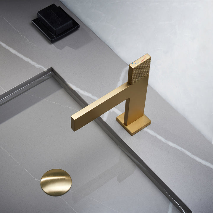 Brushed Gold Modern Single Handle Monobloc Tap Solid Brass Bathroom Basin Mixer Tap