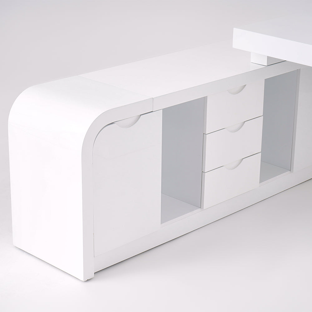 Chicent White L-shaped Modern Computer Desk with Cabinet & Ample Storage Left Hand Office Furniture (1800mm)