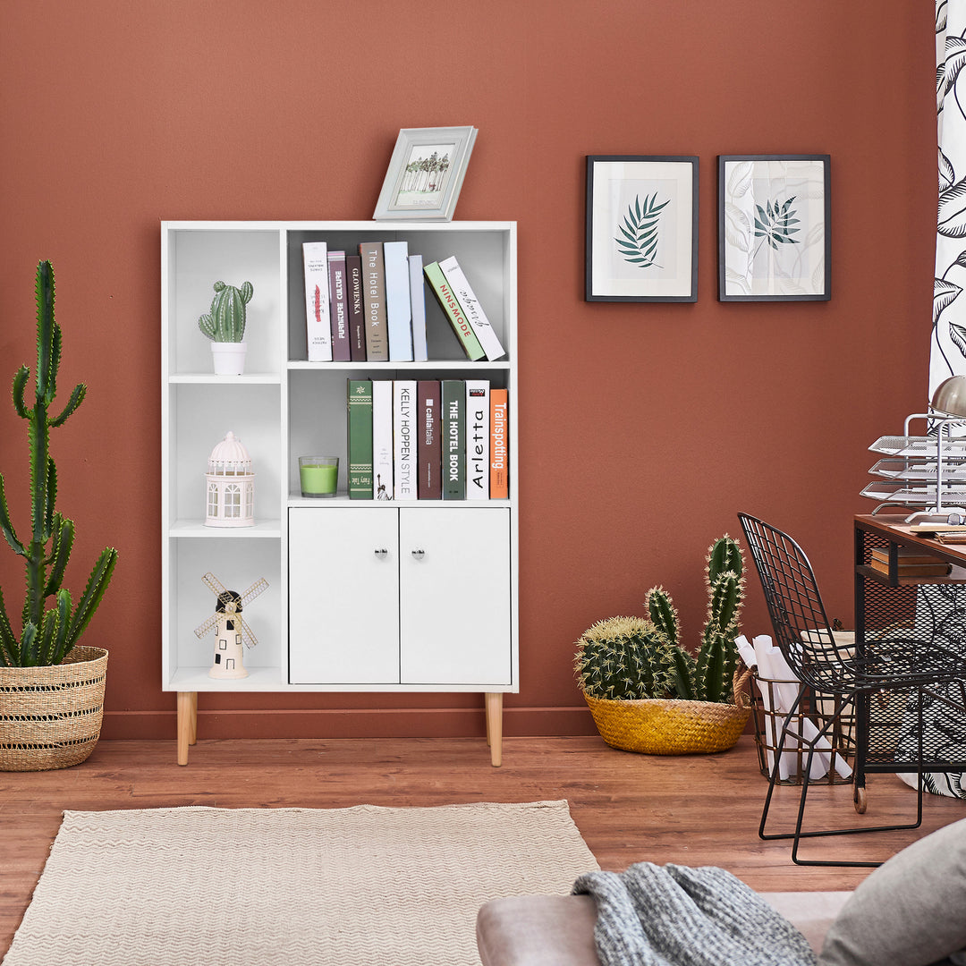 HOMCOM Open Bookcase with 2 Doors, White