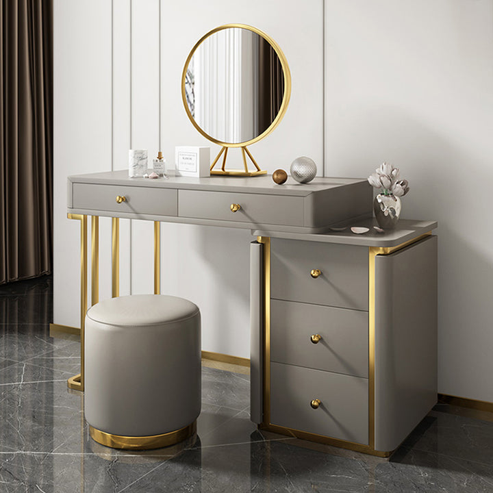 Makeup Vanity Set with Drawers Retractable Dressing Table Stool & Mirror & Cabinet Included