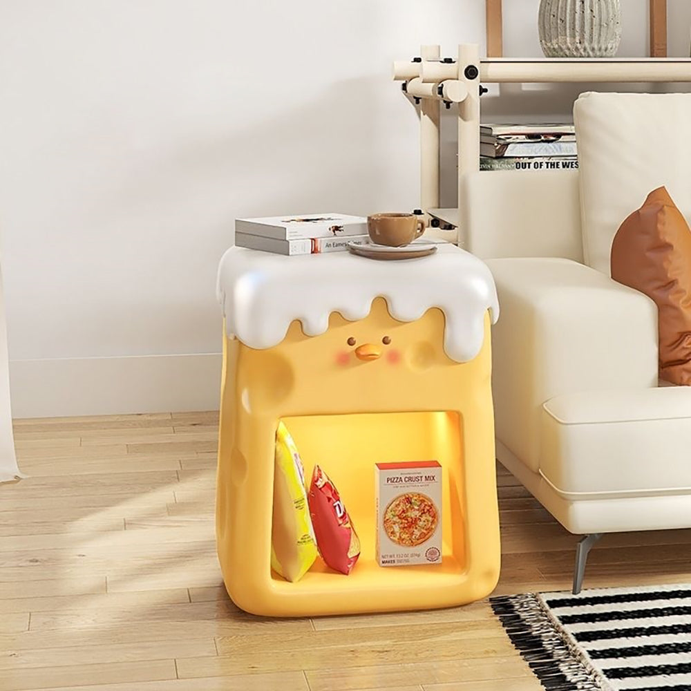 Cute Kid Smart Nightstand with Light & Shelf Yellow Duck Bedside Table with Storage