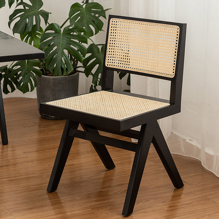 Archic Modern Black Dining Chair Rattan Side Chair Ash Wood