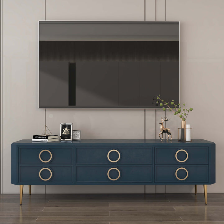 Rindix Navy Blue TV Stand with Storage Drawers for Gold Accents Mid-Century