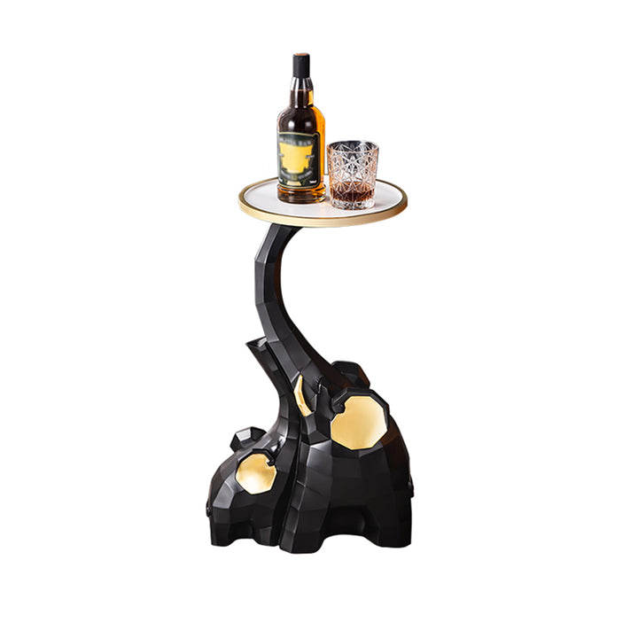 Black & Gold End Table with Tray Top Decor Elephant Shape Side Table