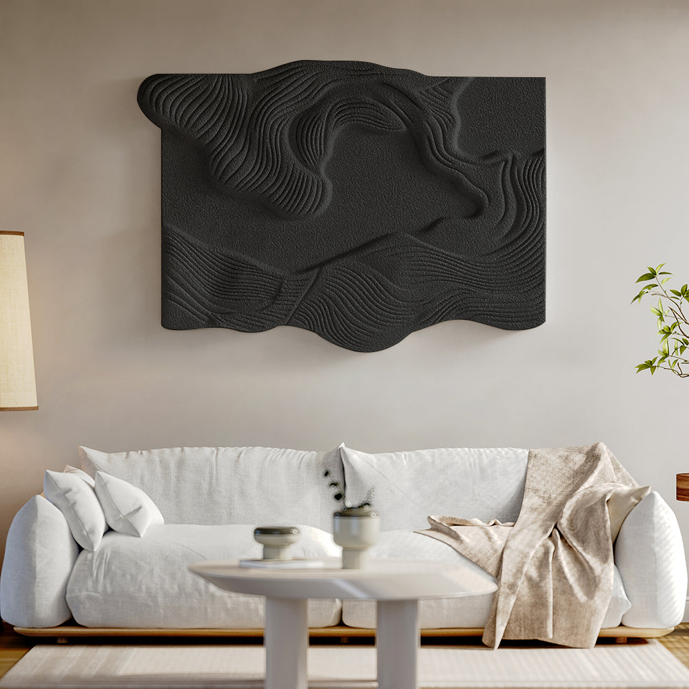 3D Black Sea Waves Texture Painting Art Modern Abstract Ocean Wall Decor Living Room 700mmW*500mmH*30mmW