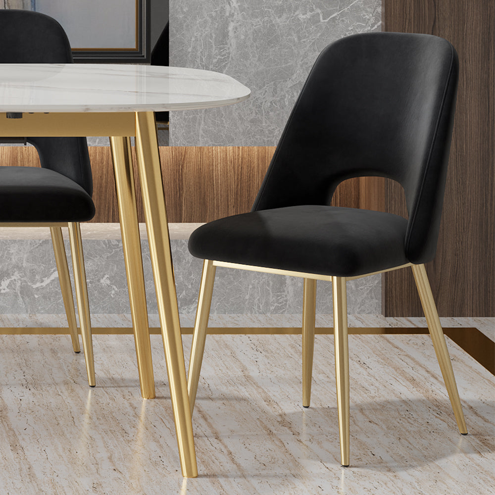 Modern Black Upholstered Dining Chair (Set of 2) with Hollow Back & Gold Legs