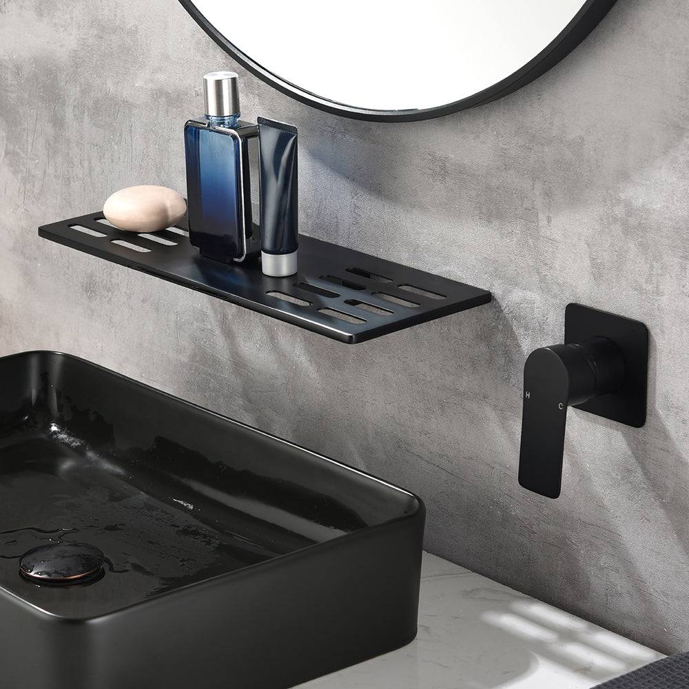 Modern Waterfall Wall Mounted Bathroom Basin Tap Single Handle in Black