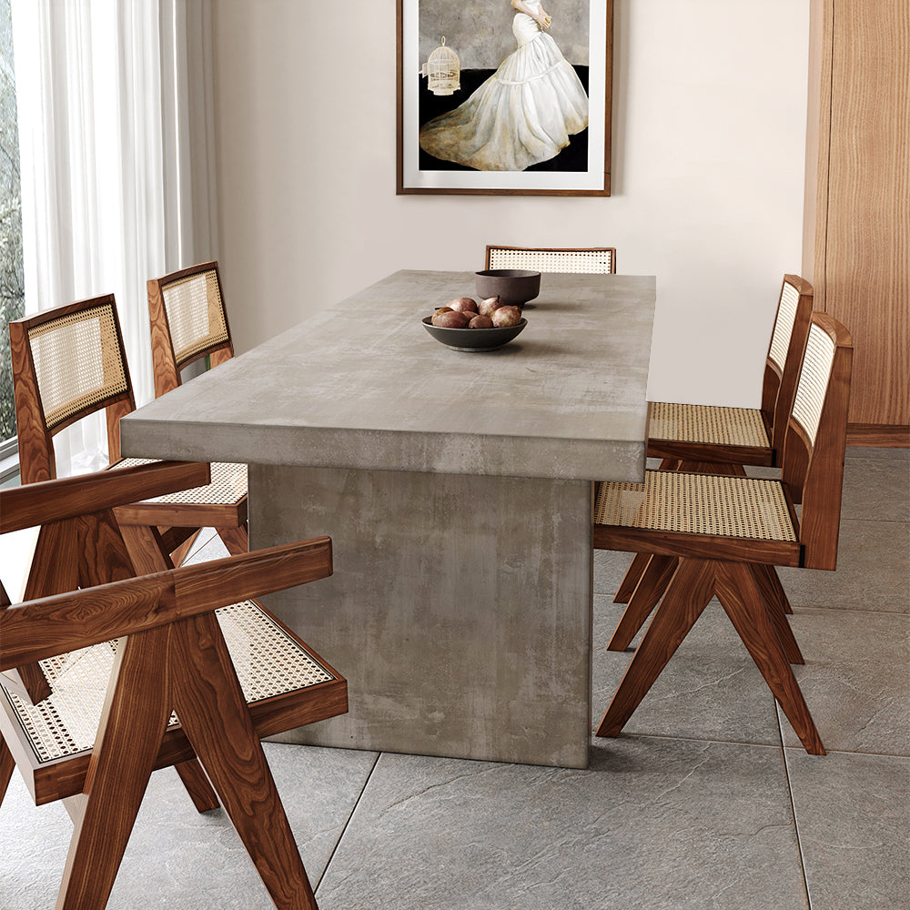 Dining Table Wooden Double Pedestal for 6 Person Upoak Farmhouse Concrete Gray