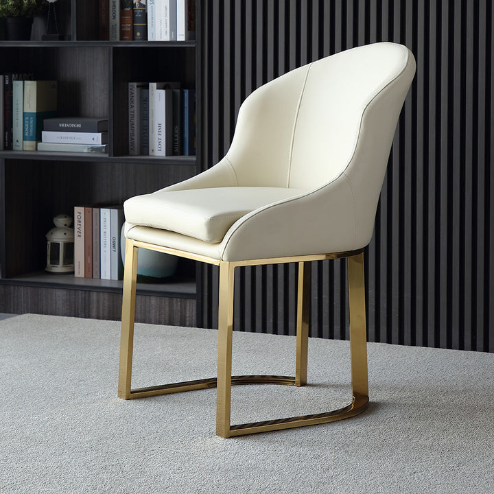 Off White Dining Chair Faux Leather Upholstered Side Chair Gold Frame Set of 2