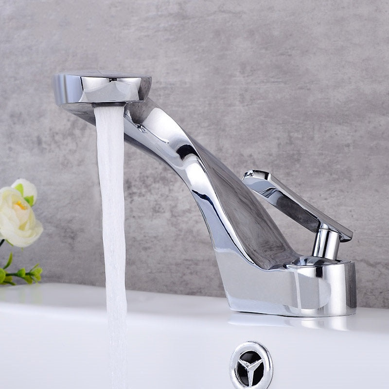 Modern Creative Single Lever Handle Mono Polished Chrome Bathroom Basin Tap Solid Brass