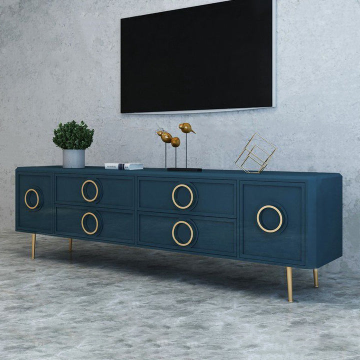 Rindix Navy Blue TV Stand with Storage Drawers for Gold Accents Mid-Century