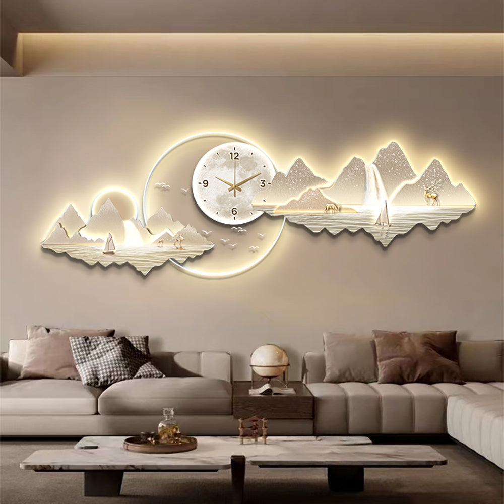 1000mm Silent Wall Clock Modern Landscape Hanging Painting Decorative Wall Art