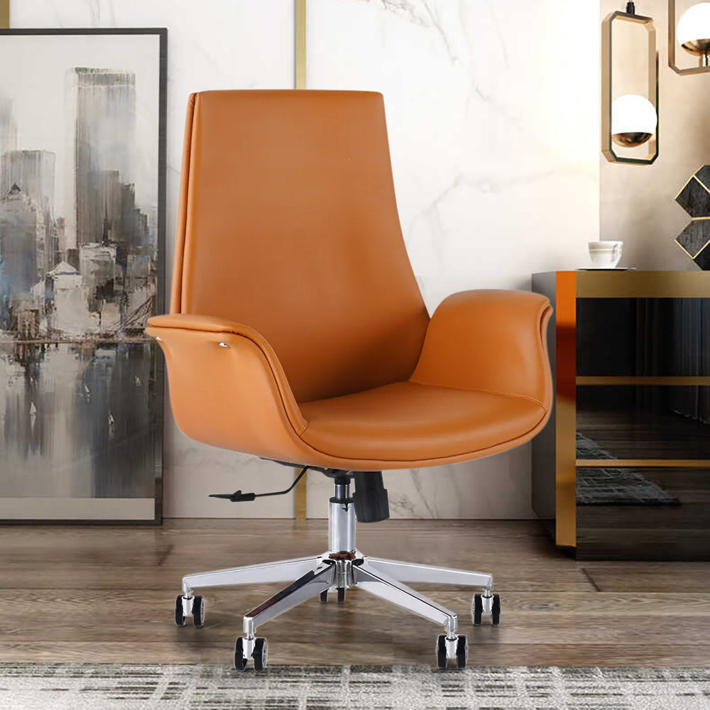 Orange Office Chair for Desk Upholstered PU Leather Swivel Task Chair