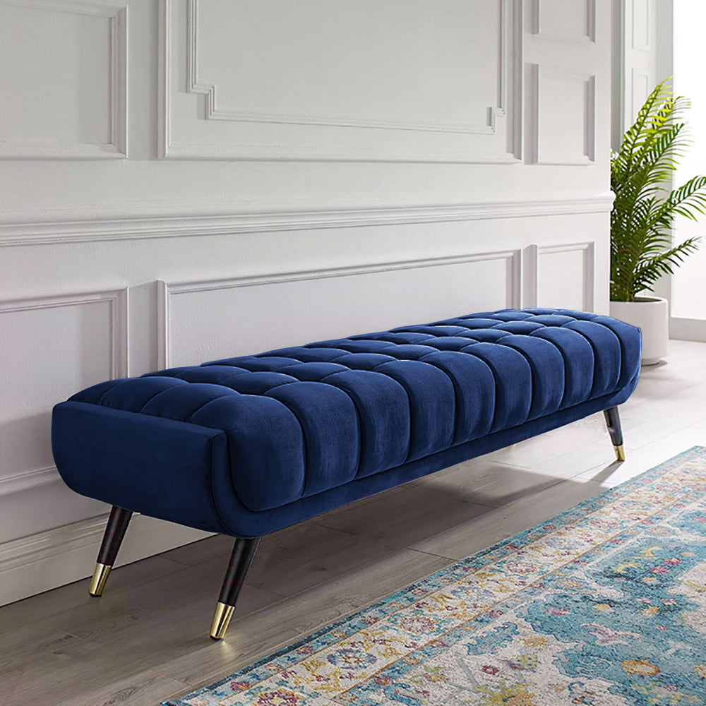 Enoak Modern Blue Bedroom Bench Velvet Upholstery Wooden Legs