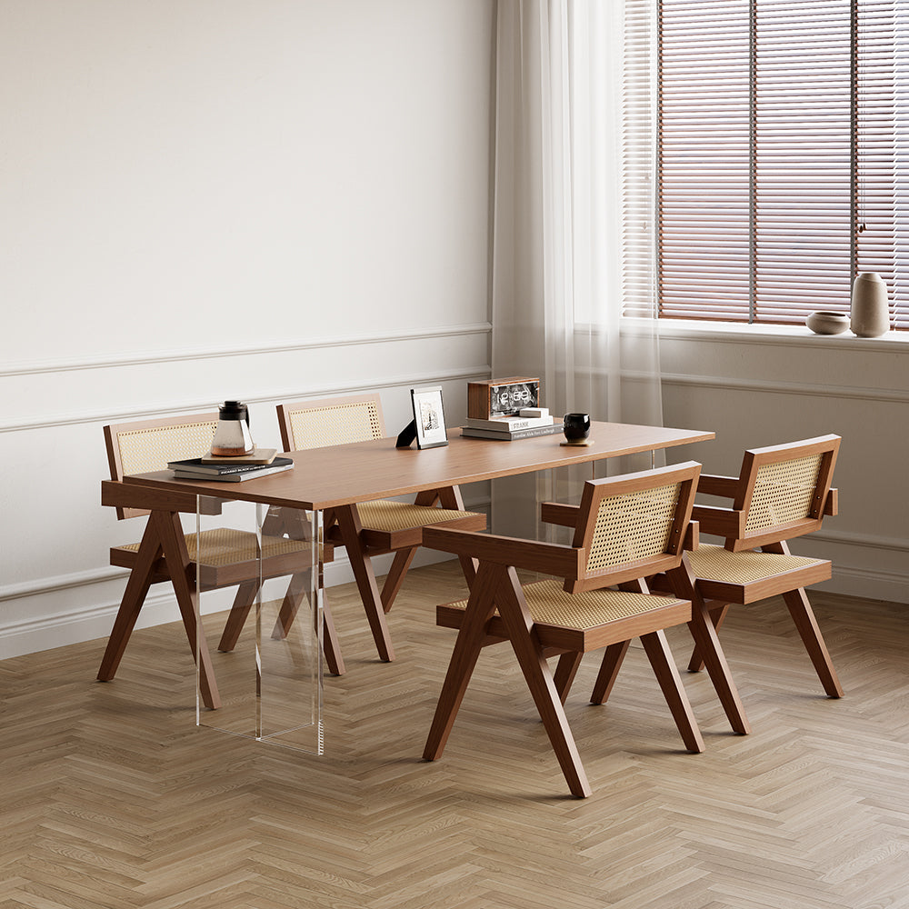 Archic Rattan Dining Chairs with Solid Wood Frame Japandi Walnut