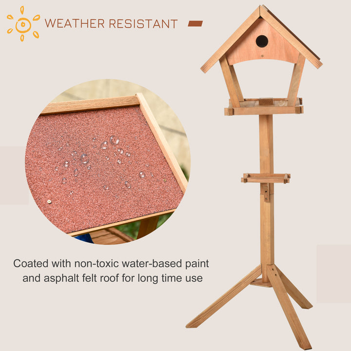 Wooden Bird Feeder Table Freestanding for Garden Backyard Outside Decorative Pre-cut Weather Resistant Roof 49 x 45 x 139 cm Natural