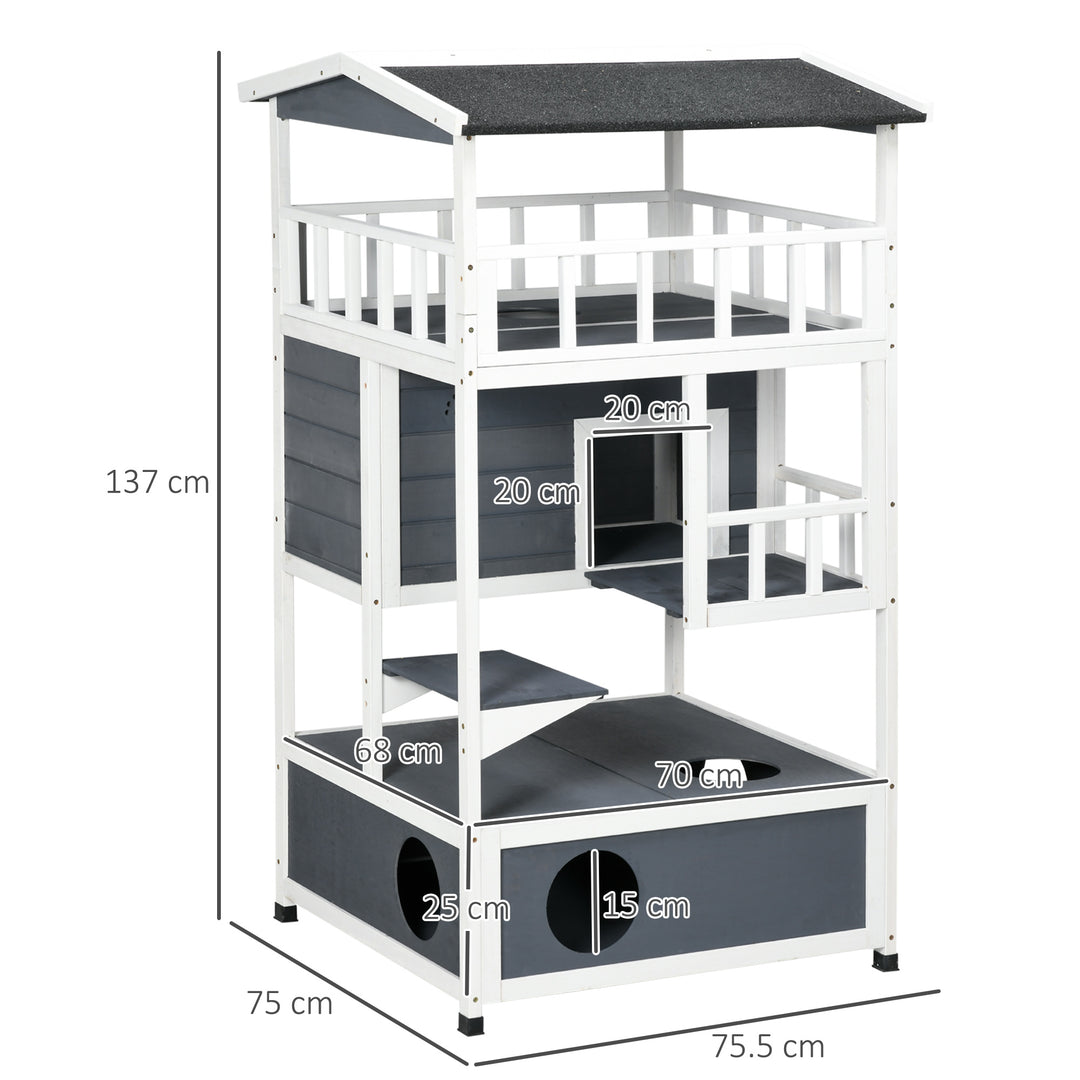 Cats Fir Wood 3-Tier Waterproof Play House Grey