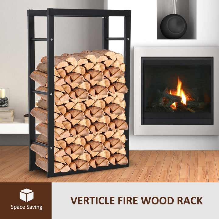 Metal Firewood Log Holder Tall Firewood Rack Indoor Outdoor Fireplace Wood Storage Shelf with Rust-Resistant