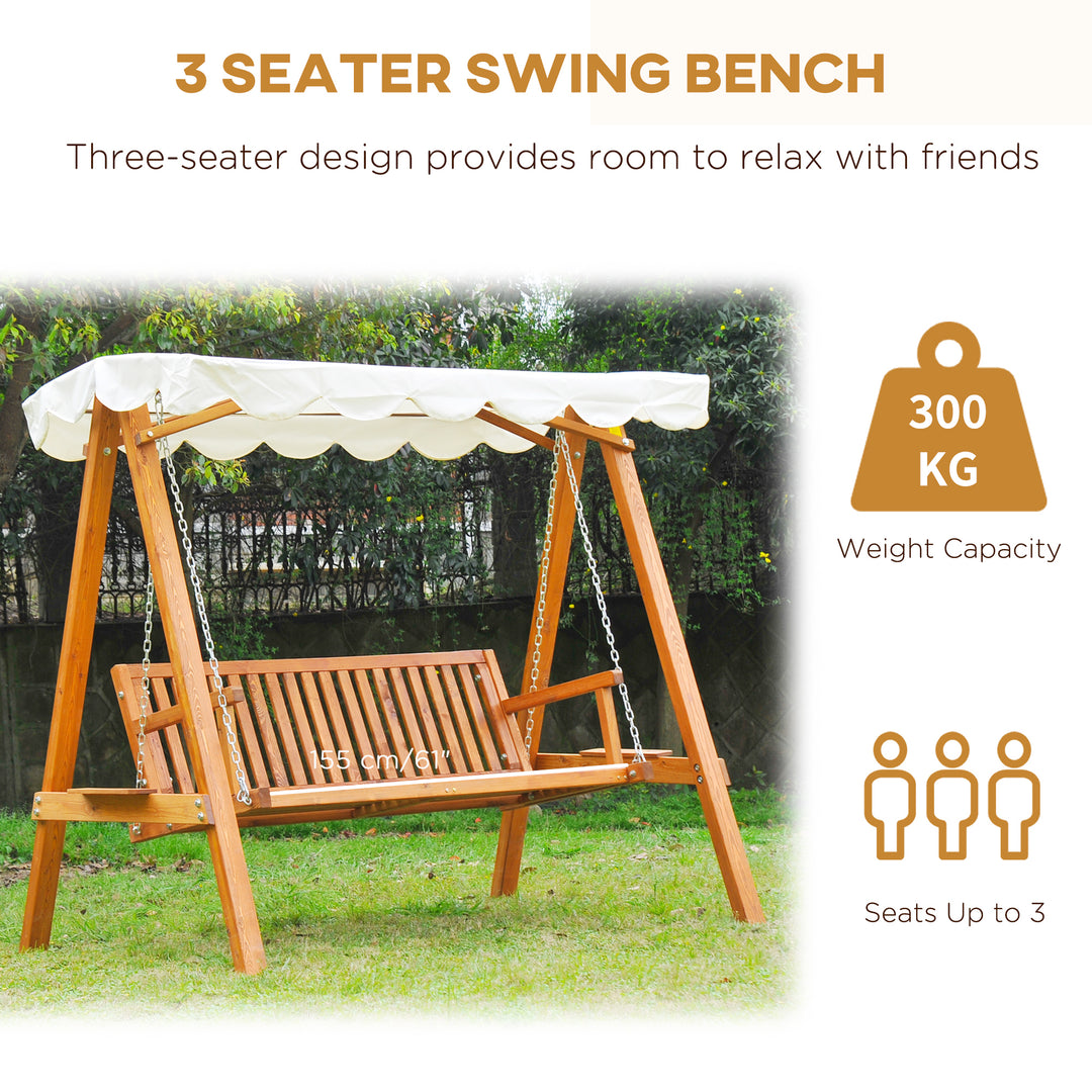 Waterproof 3 Seater Wooden Garden Swing Seat Swing Chair Outdoor Hammock Bench Furniture