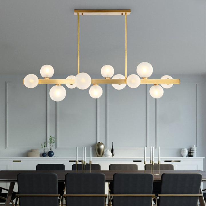 White Globe Shade 12-Light Linear Island Light in Gold