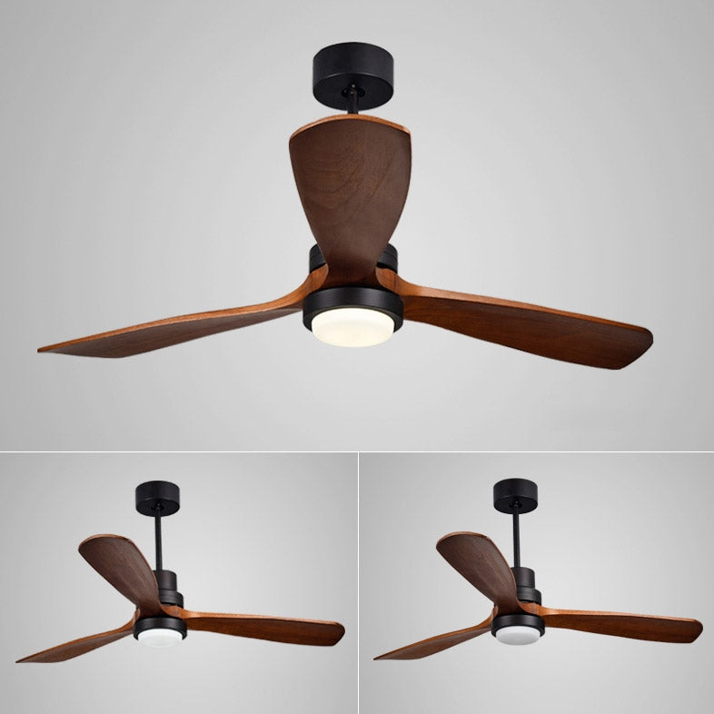 1320mm LED Ceiling Fan Light with 3 Blades & Glass Shade & Remote Control Black & Walnut