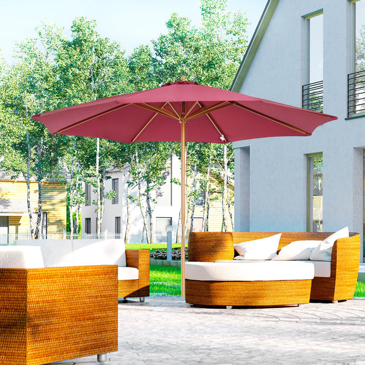 ⌀3m Bamboo Wooden Market Patio Umbrella Garden Parasol Outdoor Sunshade Canopy