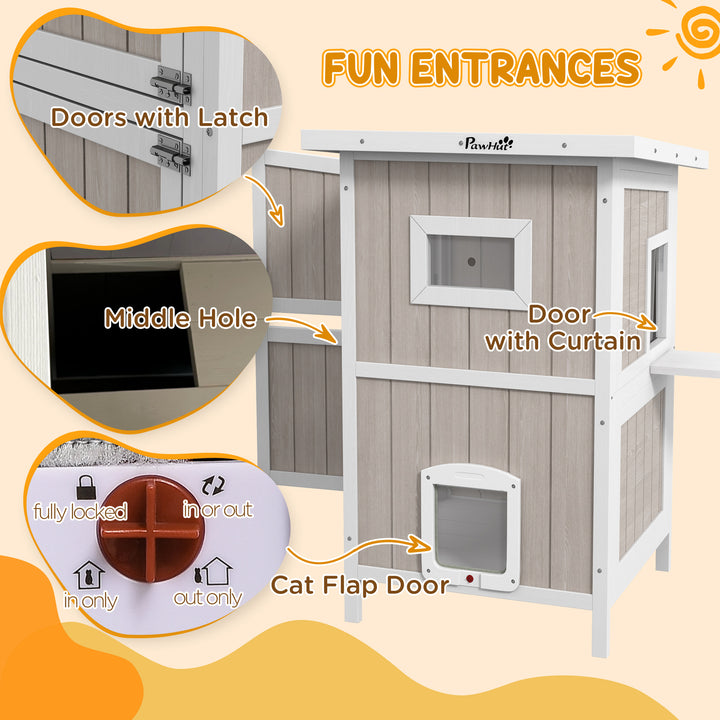 Outdoor 2 Tiers Wooden Cat Shelter w/ Removable Bottom