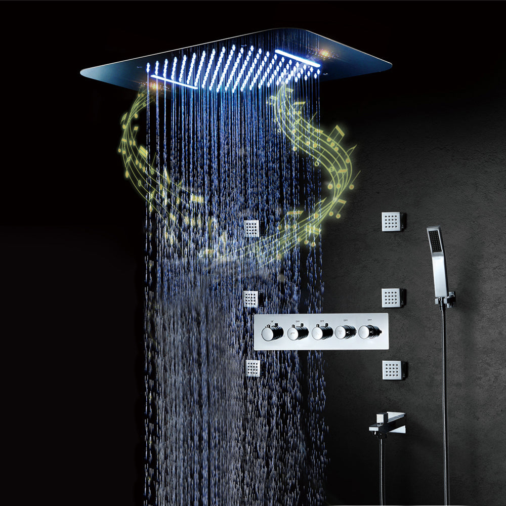 Wall-Mounted 580mm Thermostatic Shower Set in Chrome 4 Functions