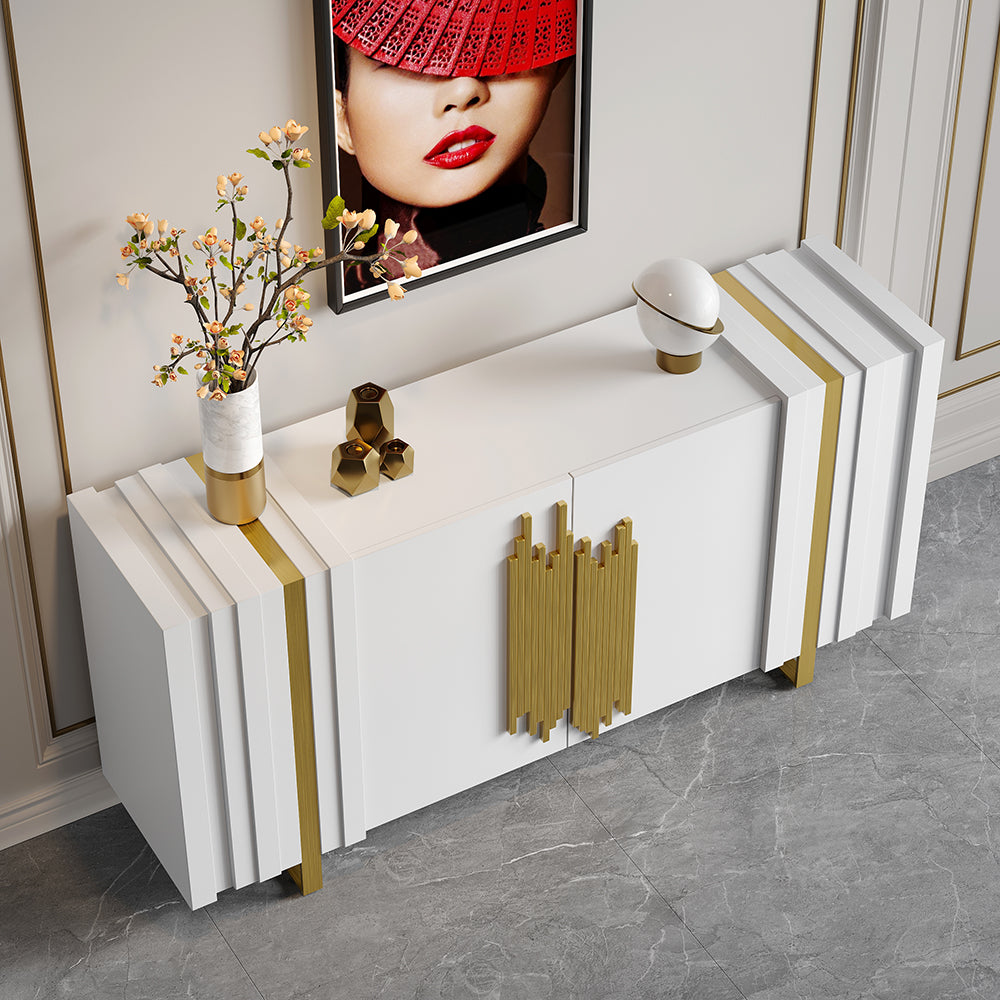 Aurea 1600mm Light Luxury Sideboard White Rectangular Buffet 2 Doors 2 Shelves in Gold