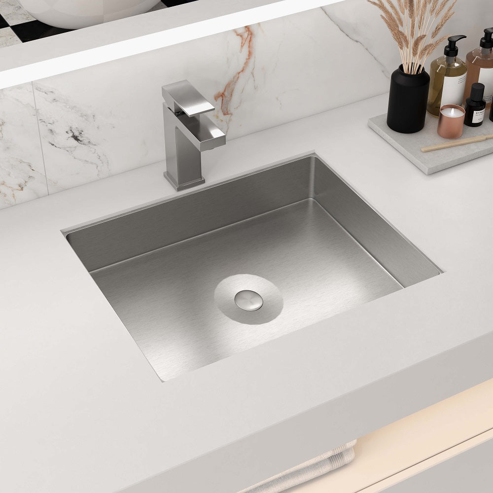 Brushed Nickel Modern Stainless Steel Rectangular Sink Undermount Bathroom Wash Sink