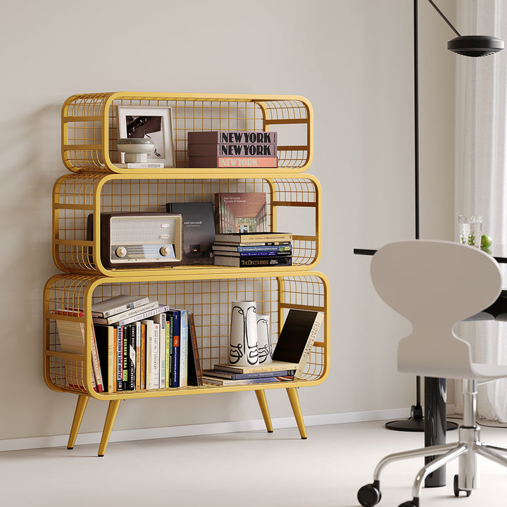 3 Tier Modern Gold Mesh Standing Etagere Bookshelf