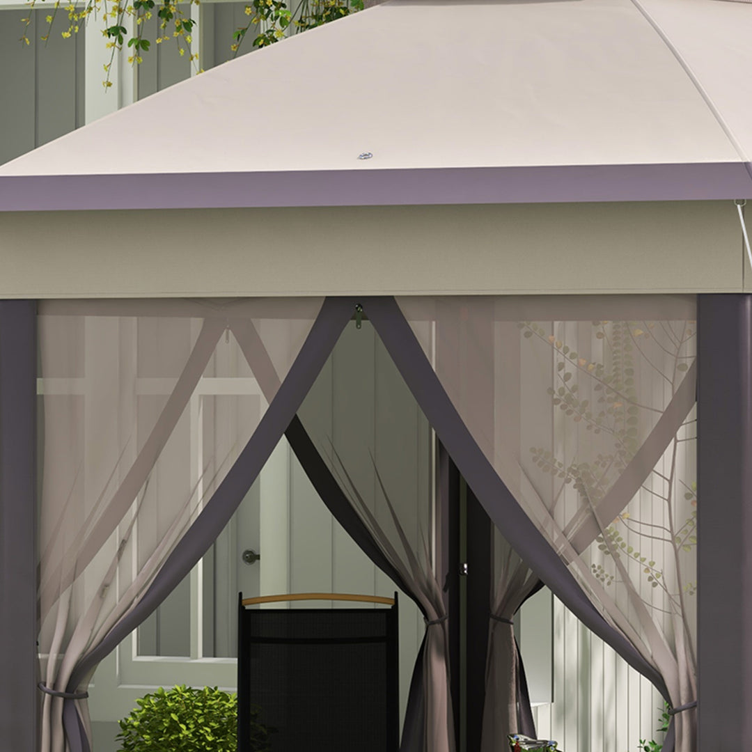 Hexagon Patio Gazebo Pop Up Gazebo Outdoor Double Roof Instant Shelter with Netting