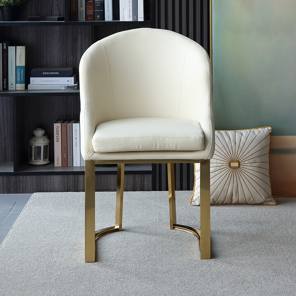 Off White Dining Chair Faux Leather Upholstered Side Chair Gold Frame Set of 2