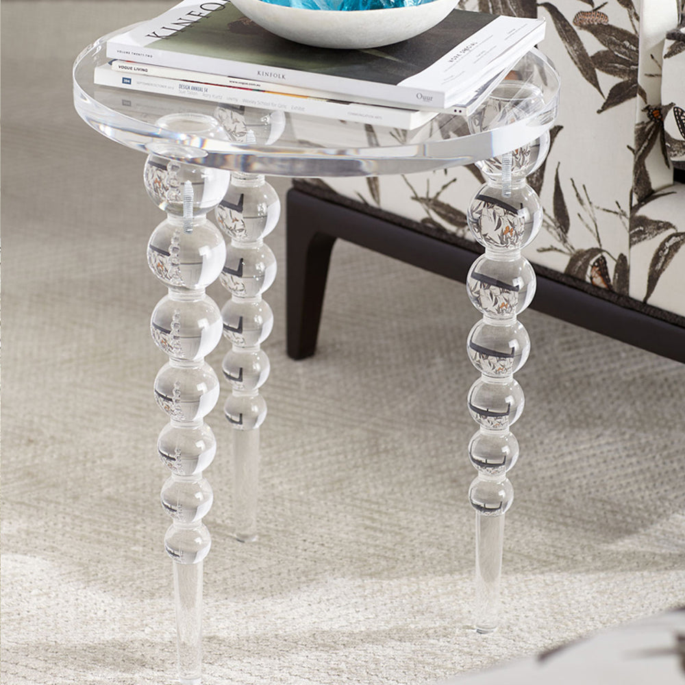 Round Mid-Century Modern Acrylic End Table Clear Side Table