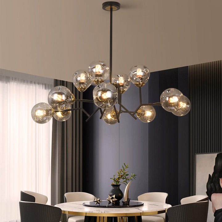 Modern Linear 12-Light Kitchen Island Light Black Chandelier with Globe Glass Shade Pendant Lighting