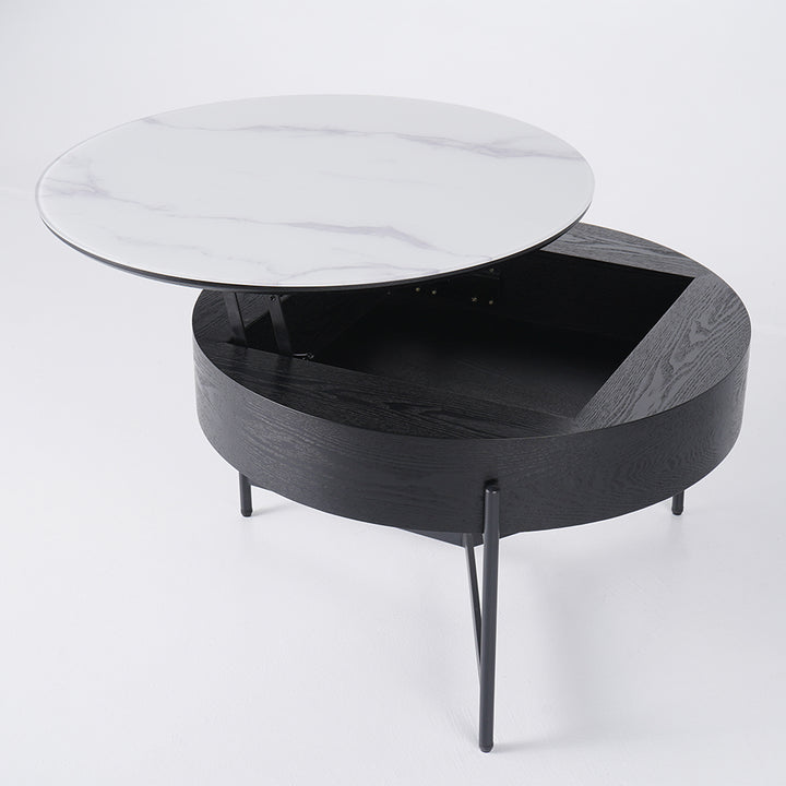 Round Lift-Top Coffee Table with Storage White & Black without Stools