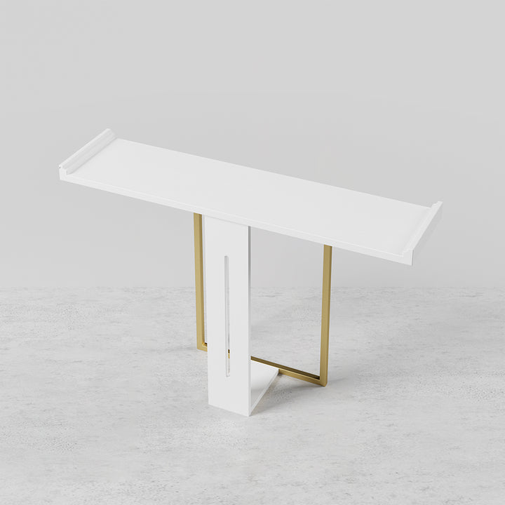 1000mm Narrow Console Table for Entryway Foyer White Solid Wood & Gold Metal in Small