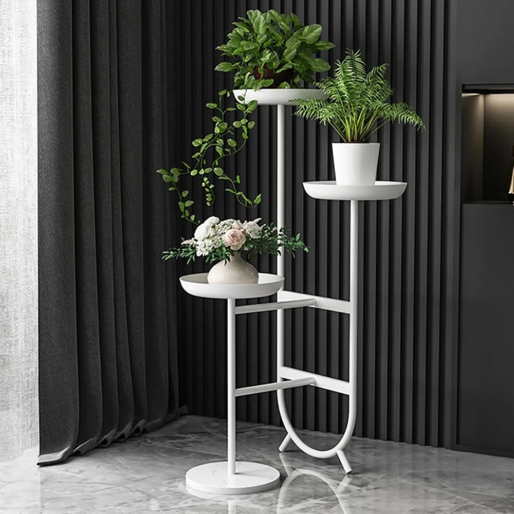 Chic Unique Shaped Metal Standing Plant Stand in White